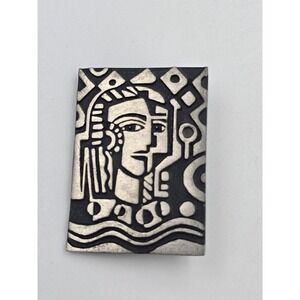 Alice Seely  Abstract Face Art Deco Modernist Pewter Enamel Brooch Pin